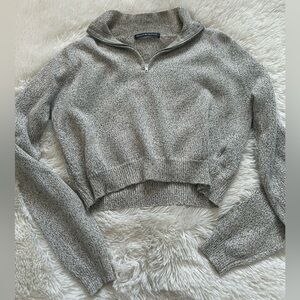 Brandy Melville Gray Knit Half-Zip Sweater